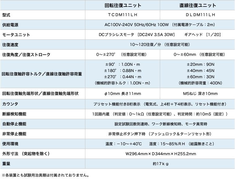 基本仕様/卓上型耐久試験機